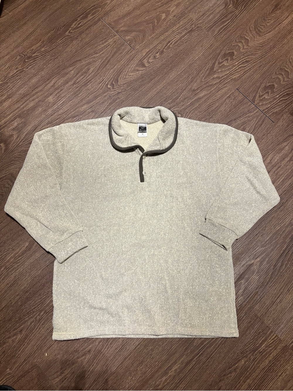 Vintage Canadian Men's Neutral Cream Quarter-Zip Pullover Sweater